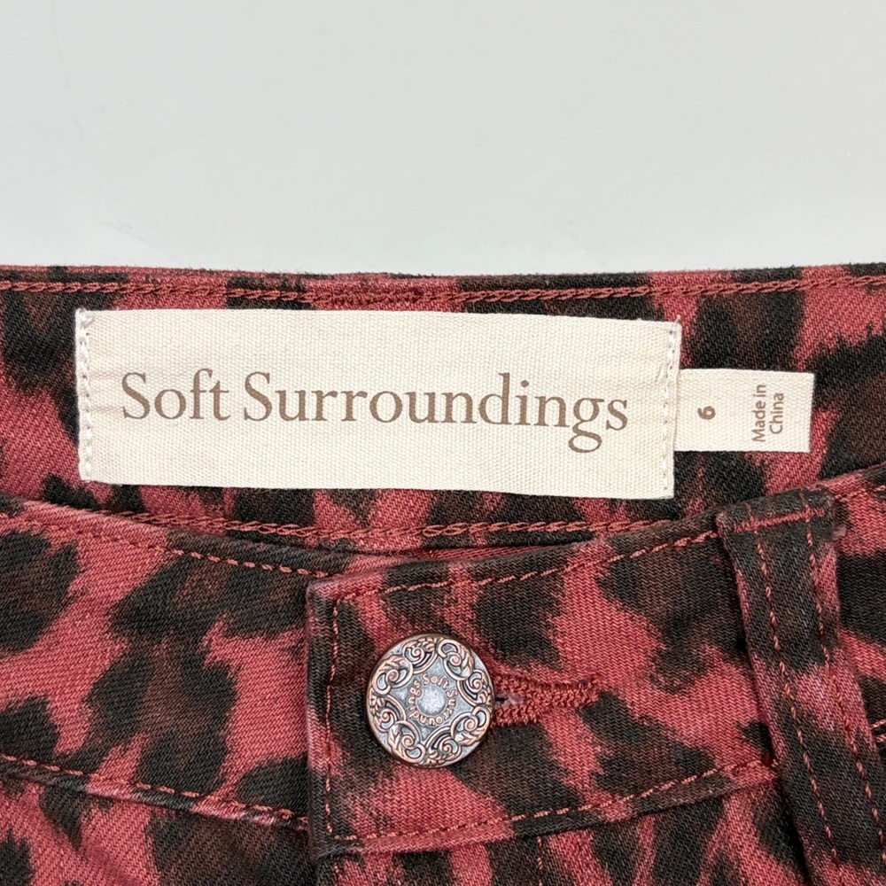 Soft Surroundings The Ultimate HR Leopard Print Skinny Jeans Black Burgundy SZ 6 - Picture 6 of 10